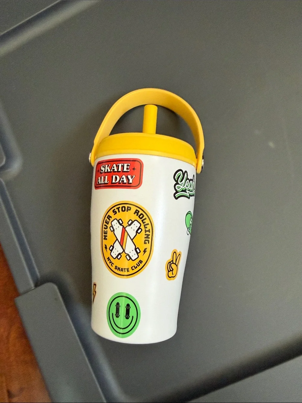 Yellow Handle Skate-Themed Insulated Party Tumbler